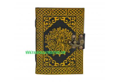 Handmade Leather Sketchbook Journal diary Celtic Tree of Life Book of Shadow Yellow With Black 